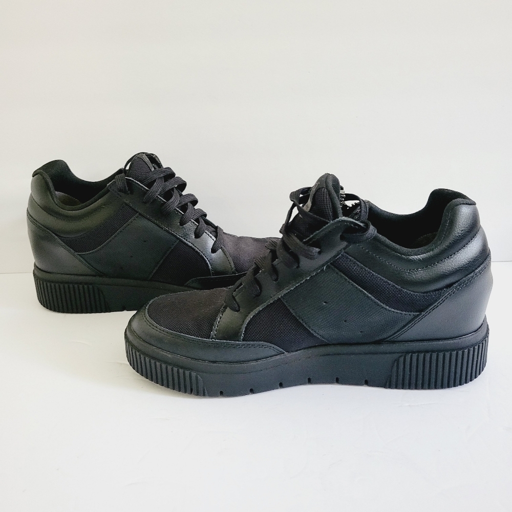 New Ryka Victory Zip -On Sneakers Black Wedge Leather ,Size 7,5 Us